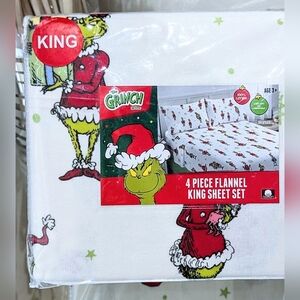 New KING Dr. Seuss The Grinch Cindy Lou Who 4 Pc Flannel Sheet Set 100% Cotton